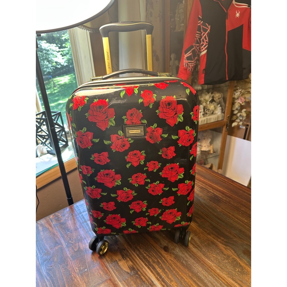 Betsey Johnson Red Rose Floral Hardside Expandable Spinner Suitcase Carry-On - Picture 3 of 16